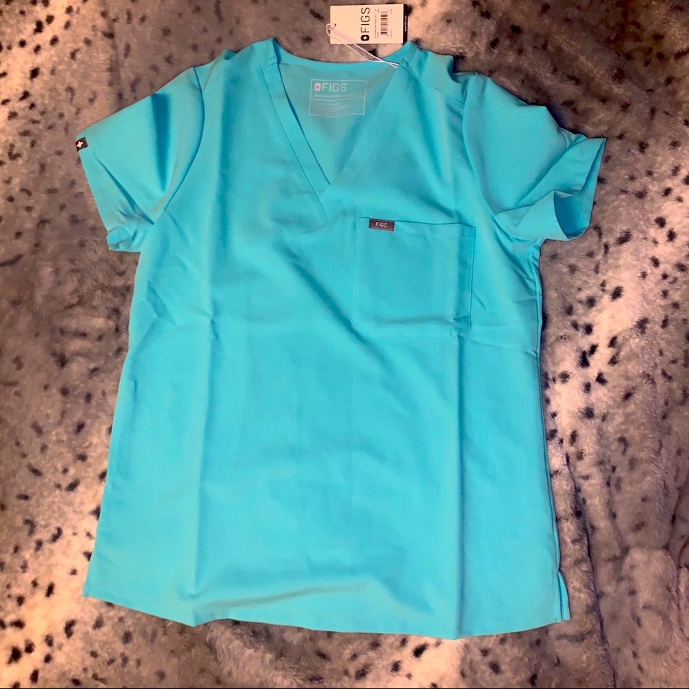 Figs Catarina Scrub Top - Small - Neon Blue